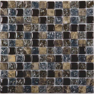 Мозаика No-191A стекло камень 29.8х29.8 см глянцевая чип 23х23 мм, коричневый, черный