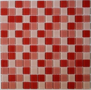 Мозаика S-452 стекло 31.8х31.8 см глянцевая чип 25х25 мм, красный, розовый