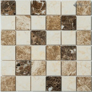 Мозаика KP-758 камень 29.8х29.8 см полированная чип 48х48 мм, бежевый, белый, коричневый