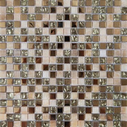 Мозаика TA-100 стекло+камень+металл 30x30 см глянцевая чип 15x15 мм, бежевый, бронза, золотой