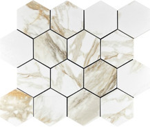 Мозаика Calacata Paonazzo 78 Hexagone Mosaic 28х33 керамогранит Velsaa Calacatta Gold полированная чип 73х73 мм, белый, кремовый