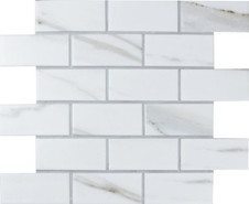 Мозаика Brick Calacatta Gold керамогранит 28.75х29.2 см глянцеваяцвет чип 4.5х9.5 мм, белый, золото