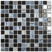 Мозаика Vidrepur Astra Black Mix (на сетке) стекло 31.7х31.7 см глянцевая, рельефная чип 25х25 мм, белый, серый, черный УТ-00000460