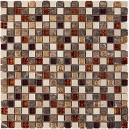 Мозаика из мрамора и стекла PIX721, чип 15x15 мм, сетка 300х300x8 мм глянцевая, белый, коричневый, серый