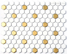 Мозаика P-517 керамика 26х30 см матовая чип 23х26 мм, белый, золотой