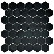 Мозаика Marble Mosaic Hexagon Nero Marquina Pol камень 30х30 см полированная чип 48х48 мм, черный