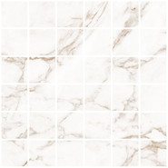 Мозаика Blanc Statuario Gold Mosaic Soft 30x30 керамогранит Living Ceramics матовая чип 55х55 мм, бежевый, белый LV10638