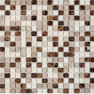 Мозаика из мрамора Emperador Dark, White Wooden, Dolomiti Bianco PIX277, чип 15x15 мм, сетка 305х305x4 мм глянцевая, бежевый, коричневый