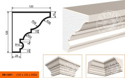Лепнинапласт Карниз КВ-125/1 фасадный полистирол 2000х125х120 мм с покрытием эластичной шпатлёвкой PS-TechnoPlaster