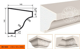 Лепнинапласт Карниз КВ-140/2 фасадный полистирол 2000х140х145 мм с покрытием эластичной шпатлёвкой PS-TechnoPlaster