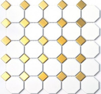 Мозаика P-516 керамика 29.5х29.5 см матовая чип 23х23, 56х56 мм, белый, золотой