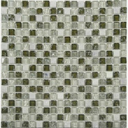 Мозаика No-231 стекло камень 30.5х30.5 см глянцевая чип 15х15 мм, белый, зеленый