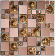 Мозаика MS-624 стекло+металл 30х30 см глянцевая чип 23х23, 48х48 мм, коричневый, розовый
