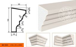 Лепнинапласт Карниз КВ-150/3 фасадный полистирол 2000х150х90 мм с покрытием эластичной шпатлёвкой PS-TechnoPlaster
