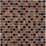 Мозаика из мрамора и стекла PIX738, чип 15x15 мм, сетка 300х300x4 мм глянцевая, коричневый