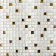 Мозаика из стекла PIX705, чип 15x15 мм, сетка 300х300x8 мм глянцевая, белый, золотой