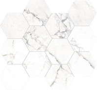 Мозаика J88574 Canova Esagona Statuario Lapp 35x30,3, керамогранит лаппатированная чип мм, белый, серый