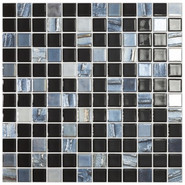 Мозаика Vidrepur Astra Black Mix (на сетке) стекло 31.7х31.7 см глянцевая, рельефная чип 25х25 мм, белый, серый, черный УТ-00000460