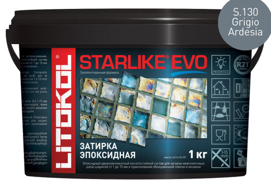 Затирка для плитки эпоксидная Litokol двухкомпонентный состав Starlike Evo S.130 Grigio Ardesia 1 кг 485180002