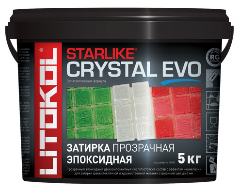 Эпоксидная затирка для всех типов стеклянной и художественной мозаики Litokol прозрачная двухкомпонентная Starlike Evo S.700 Crystal 5 кг 485460004