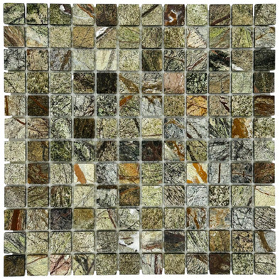 Мозаика Marble Mosaic Fancy green Pol камень 30.5х30.5 см полированная чип 23х23 мм, зеленый