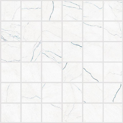 Мозаика Tagina Mosaico Segesta Blu Luc Ret керамогранит 30х30 см полированная чип 50х50 мм, белый, голубой 127301