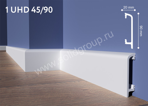 Solid плинтус напольный 1 UHD 45/90 20х90х2000 под покраску ударопрочный полистирол, монтаж на клей