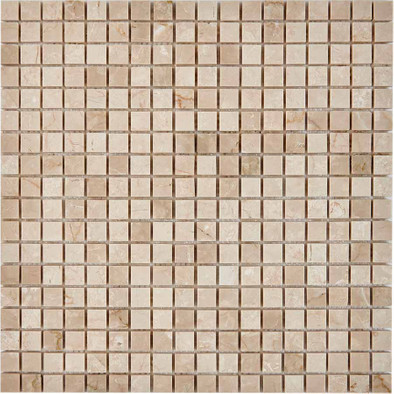 Мозаика из мрамора Cream Marfil PIX231, чип 15x15 мм, сетка 305х305x4 мм глянцевая, бежевый