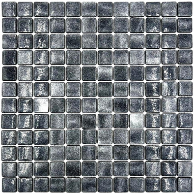 Мозаика Atlantis Iron 31.5х31.5 см Bonaparte стеклянная и стеклянная с камнем глянцевая чип 24х24 мм, серый, черный
