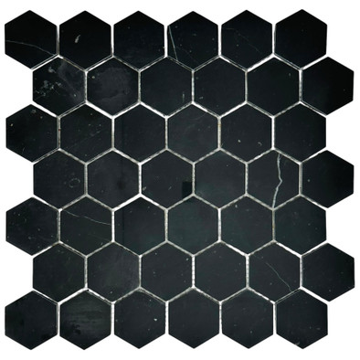Мозаика Marble Mosaic Hexagon Nero Marquina Pol камень 30х30 см полированная чип 48х48 мм, черный