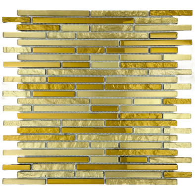 Мозаика Marble Mosaic Golden Stripes стекло 30х30 см глянцевая чип 10x98 мм, золотой-oro-gold