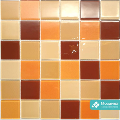 Мозаика SP-401 стекло 50х50 см глянцевая чип 3х3 мм, бежевый, коричневый, оранжевый