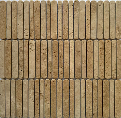 Мозаика Pixmosaic PIX 358 Yellow Travertine, чип 10/12/15х100 мм, сетка 300х305x8 мм, полированная мрамор бежевый