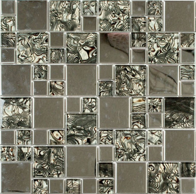 Мозаика MS-611 стекло+металл 30х30 см глянцевая чип 15х48 мм, серый
