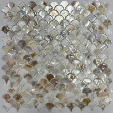 Мозаика Pixmosaic PIX773 из натурального перламутра, чешуя чип 25х25 мм, сетка 30х30 см полированная белый, коричневый