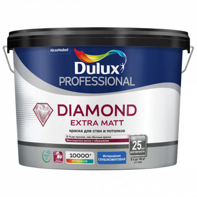 Dulux Diamond Extra Matt краска для стен и потолков, глубокоматовая, база BW (9 л)