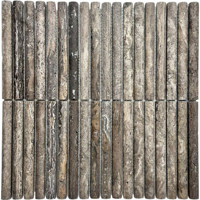 Мозаика Marble Mosaic Travertine Dark Bars мрамор 30.5х30.5 см матовая чип 15х151 мм коричневый