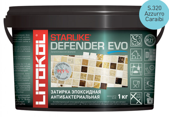 Затирка для плитки эпоксидная Litokol антибактериальная двухкомпонентная Starlike Defender Evo S.320 Azzurro Caraibi 1 кг 485740002