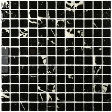 Мозаика Mia Black (Glossy) стекло 30х30 см Bonaparte глянцевая чип 23х23 мм, черный