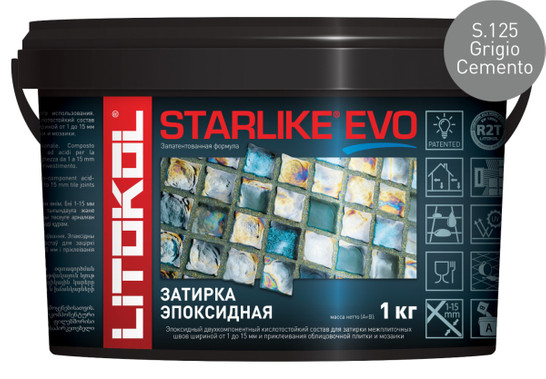 Затирка для плитки эпоксидная Litokol двухкомпонентный состав Starlike Evo S.125 Grigio Cemento 1 кг 485170002 фото Затирка для плитки эпоксидная Litokol двухкомпонентный состав Starlike Evo S.125 Grigio Cemento 1 кг 485170002