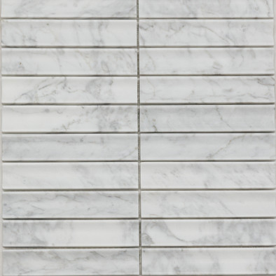 Мозаика Pixmosaic PIX 341 Bianco Carrara, Concave, чип 30х151 мм, сетка 305х318х12 мм, матовая мрамор серый