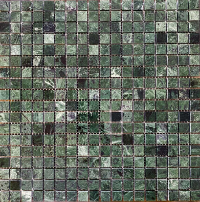 Мозаика PIX 308 Spider Green, чип 15x15 мм, сетка 305х305x4 мм, полированная мрамор Pixmosaic зеленый, черный