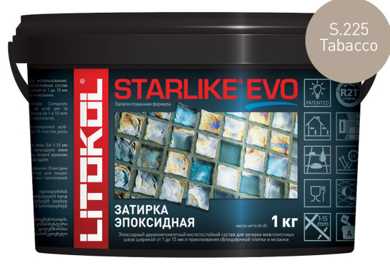 Затирка для плитки эпоксидная Litokol двухкомпонентный состав Starlike Evo S.225 Tabacco 1 кг 485270002