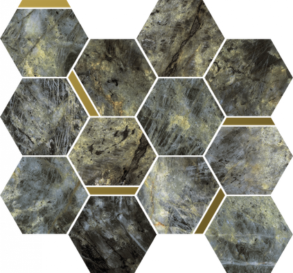 Мозаика Stellaris Madagascar Dark Mosaico Chic керамогранит 28.3х32.8 см Italon матовая, зеленый, золотой-oro-gold, серый 620110000228 фото Мозаика Stellaris Madagascar Dark Mosaico Chic керамогранит 28.3х32.8 см Italon матовая, зеленый, золотой-oro-gold, серый 620110000228