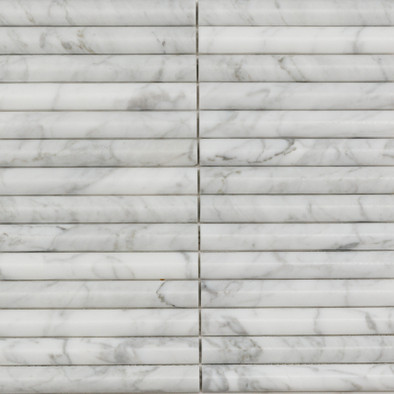 Мозаика Pixmosaic PIX 342 Bianco Carrara, Convex, чип 20х151 мм, сетка 300х305х12 мрамор матовая серый