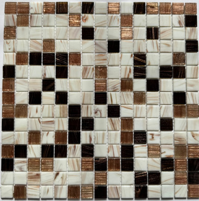 Мозаика Pixmosaic PIX 134 из стекла, чип 20x20 мм, сетка 316х316х4 мм глянцевая бежевый, коричневый, серый, черный