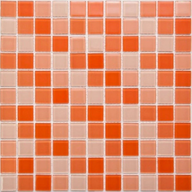 Мозаика S-462 стекло 30х30 см глянцевая чип 25х25 мм, красный, оранжевый