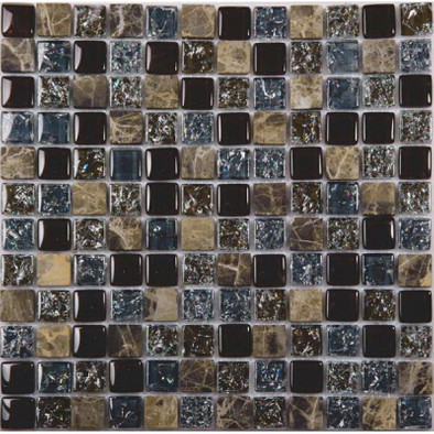 Мозаика No-191A стекло камень 29.8х29.8 см глянцевая чип 23х23 мм, коричневый, черный