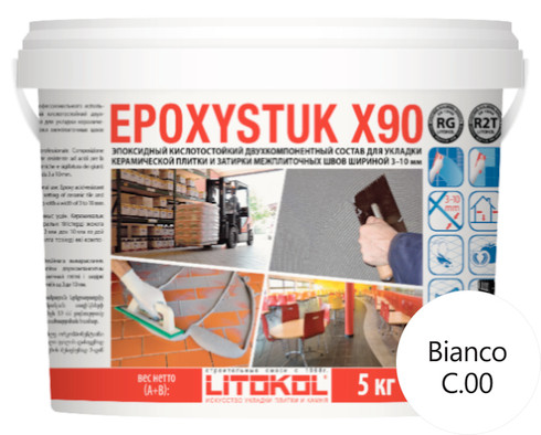 Затирка для плитки эпоксидная Litokol Epoxystuk X90 Белый 5 кг 479350003 фото Затирка для плитки эпоксидная Litokol Epoxystuk X90 Белый 5 кг 479350003