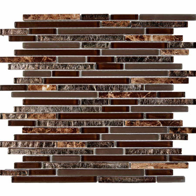 Мозаика из мрамора и стекла PIX730, чипы 10x48/98/148 мм, сетка 286х300x8 мм глянцевая, коричневый, черный